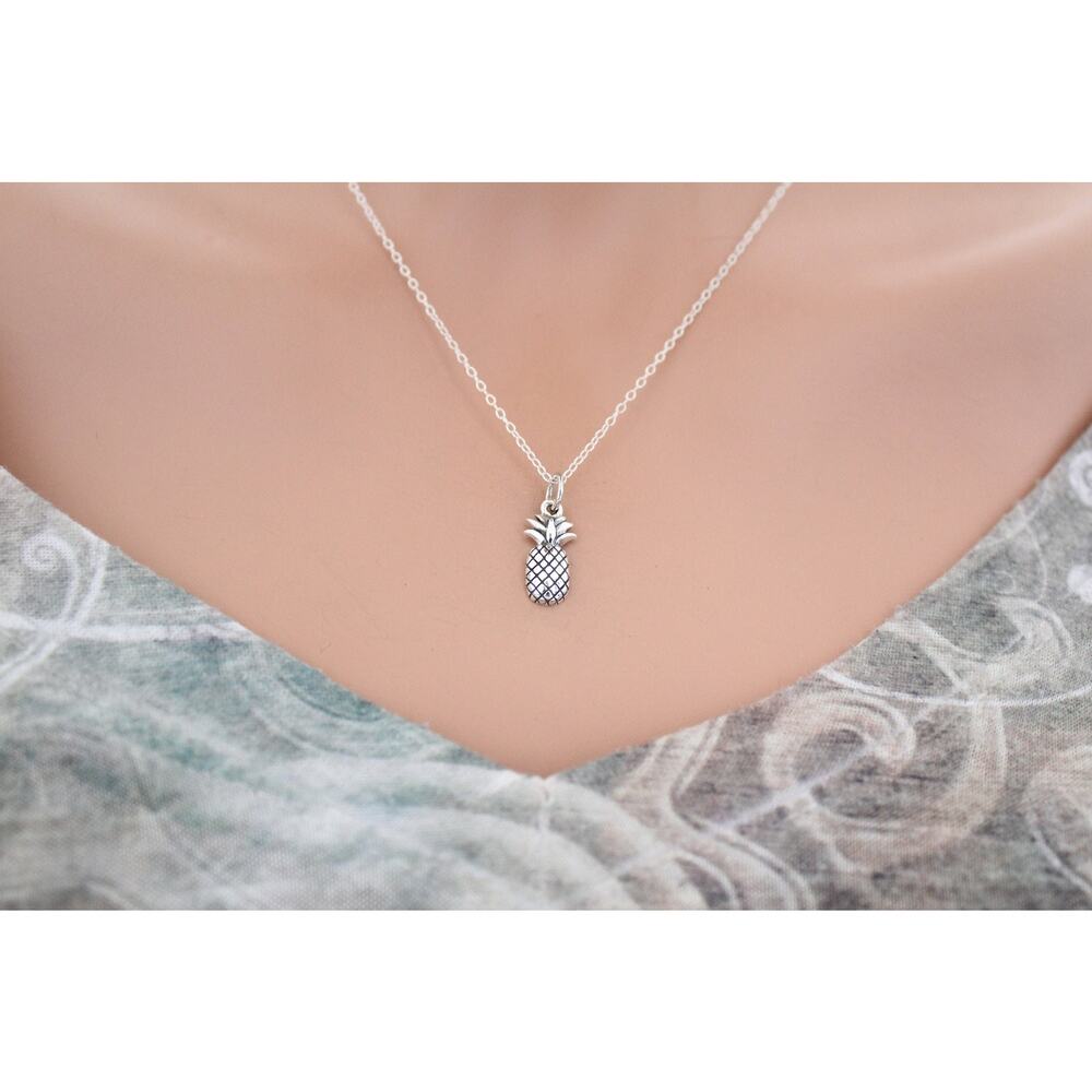 Sterling Silver Pineapple Charm Necklace, Fun Silver Pineapple Pendant Necklace